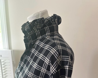 Reimagined Ralph Lauren  Shirt – Hand-Ruffled Collar, Dark Navy Plaid (Men's M)