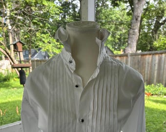 Reimagined Calvin Klein Tuxedo Shirt – Hand-Ruffled Collar  with black buttons  (Men's Small)