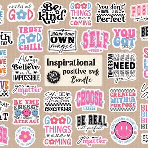 Inspirerande citat PNG-paket, positivt citat SVG, motiverande klistermärken PNG, självkärlek SVG, positiva vibbar design, utskrivbart klistermärke