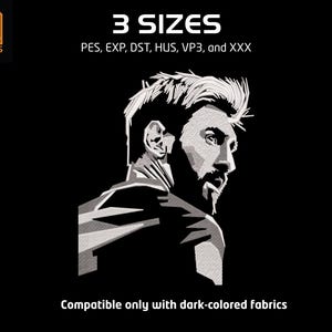 May include: Black and white graphic of a man's face in profile. The image includes the text "3 SIZES" and "Compatible only with dark-colored fabrics". The logo "YA DESIGNS" is in the upper left corner.