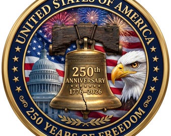 250º Aniversario 1776 2026, Campana de la Libertad Png, Águila Patriótica Capitolio Fuegos Artificiales 4 de Julio Diseño de Sublimación