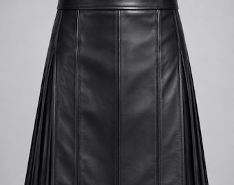 Men's Black Genuine Leather Kilt, Gothic Punk Pleated Skirt, Festival Biker Wear