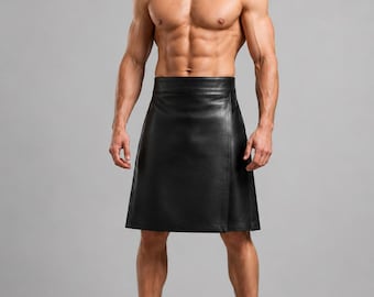 Men's Black Leather Kilt, Minimalist Pleated Skirt, Gothic Biker Festival Wear