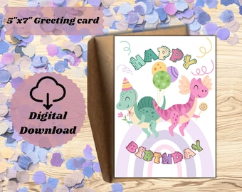 Dinosauriefödelsedagskort: Utskrivbar hälsning för barn (digital nedladdning)