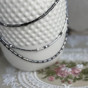 Natural Hematite Necklace – Multi-Layered Black Beaded Statement Jewelry with Rhodium-Plated Brass Hardware & Zirconia Accents