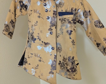 Casaco vintage de brocado floral | Jaqueta jacquard dourada, estilo indiano e cottagecore