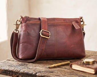 Handmade Genuine Leather Crossbody Purse: Vintage Brown Satchel Bag