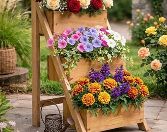 DIY Tiered Wooden Plant Stand Plans - Vertical Herb Garden Build Guide - PDF Download