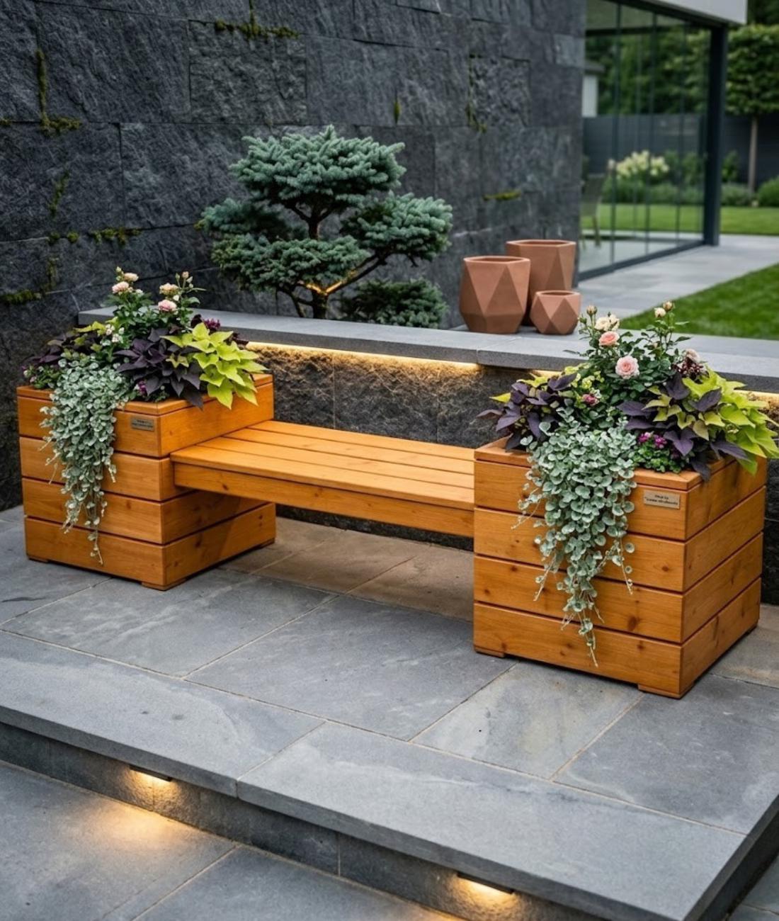 Outdoor Bench With Planter Plans | DIY Garden Bench With Integrated ...
