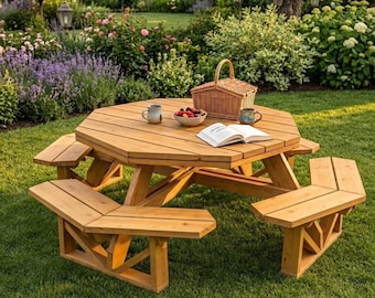 Planos para mesa de picnic octogonal | Instrucciones de montaje paso a paso. Montaje fácil (descarga en PDF).