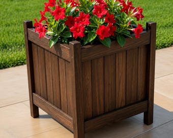 Projeto de jardineira faça você mesmo | Vaso de madeira quadrado grande em PDF | Guia de plantio para jardim externo | Projeto de marcenaria para download digital