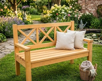 Outdoor garden bench with armrests (PDF download).DIY Wooden Bench Build Plan