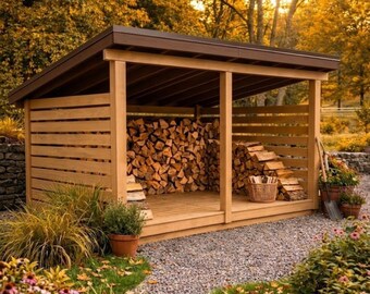 DIY Firewood Storage Plans |  DIY Construction  Wood Shed ( pdf download)