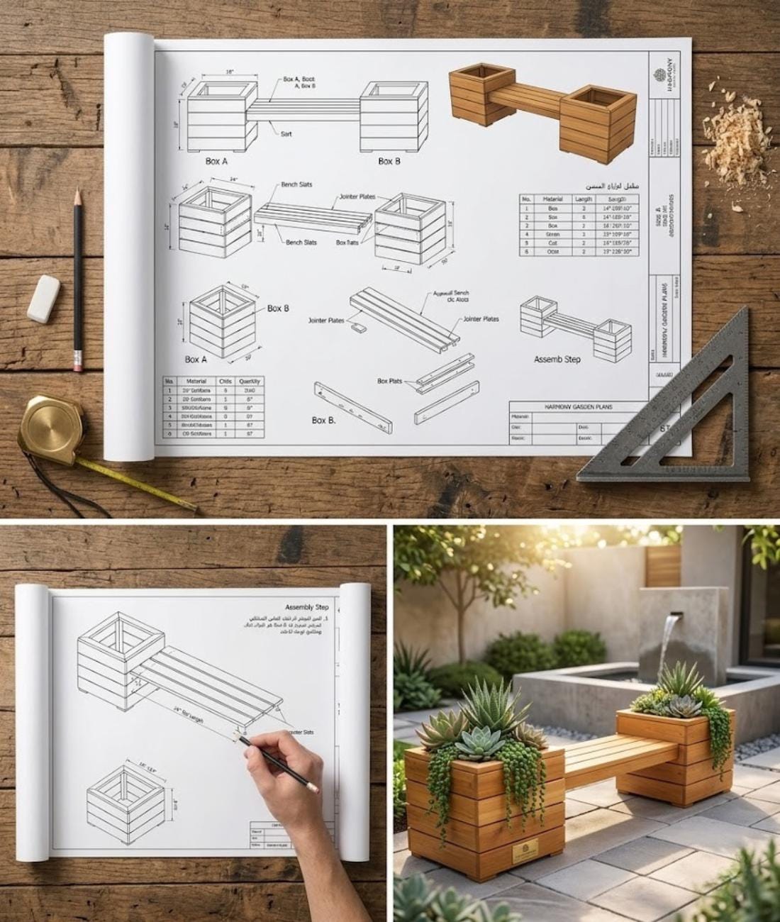 Outdoor Bench With Planter Plans | DIY Garden Bench With Integrated ...