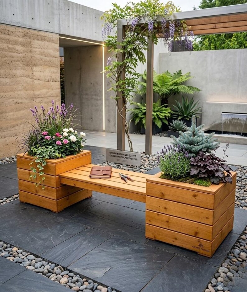 Outdoor Bench With Planter Plans | DIY Garden Bench With Integrated ...