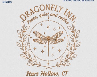 Stickmuster Stars Hollow, Dragonfly Inn, Herbstkaffee, Bücherliebhaber, Connecticut-Design, Ruhe und Kaffee