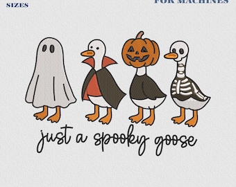 Gruselige Gänse-Stickdatei, Halloween-Gans-Stickmuster, lustige Skelettgans, Geistergans für Halloween