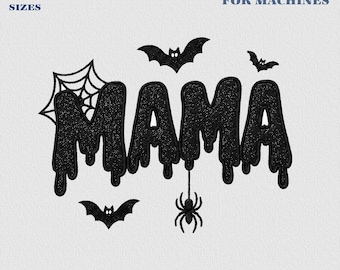 Diseño de bordado de Halloween con aplique de purpurina para mamá, archivo de bordado a máquina de mamá espeluznante, archivo de aplique de purpurina para mamá, archivo de Halloween para la temporada acogedora