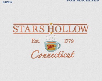 Stars Hollow Stickmuster, Wohin du führst, werde ich folgen, Stickdatei für Herbstkaffee, Buchliebhaber, Connecticut-Design, Dragonfly Inn