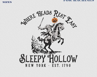 Diseño de bordado del Jinete sin Cabeza, archivo de bordado gótico de Halloween, diseño de Sleepy Hollow Nueva York, archivo del Jinete Espeluznante, diseño para amantes del terror