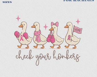 Stickmuster „Gans“ (Brustkrebs), Stickdatei für die Gänse-Stickerei, Datei zum Brustkrebsmonat, Design für Krebskämpfer