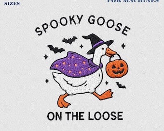 Gruselige Gänse-Stickdatei, Halloween-Gans-Stickmuster, Gänse-Halloween-Design, Ausreißergans, Gänse-Hexe-Halloween