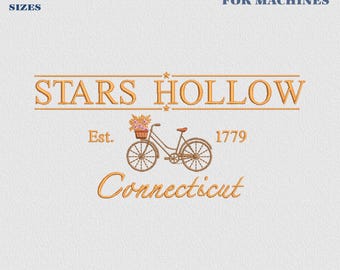 Stars Hollow Stickmuster, Wohin du führst, werde ich folgen, Stickdatei für Herbstkaffee, Buchliebhaber, Connecticut-Design, Dragonfly Inn