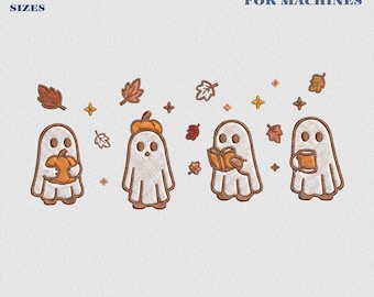 Lesegeist Stickdatei, süße Geister lesen Bücher Stickdatei, Herbstliebhaber Stickdatei, Kürbis Stickdatei, Halloween Geschenk für Bücherwurm