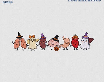 Halloween-Anatomie-Stickdatei, medizinische Halloween-Stickdatei, Grusel-Datei für Arzt und Krankenschwester, Halloween-Datei mit Geisterkrankenschwester
