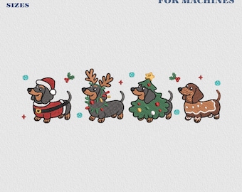 Weihnachts-Dackelbaum-Stickdatei, Stickdatei für die Stickmaschine, Datei für Dackelliebhaber, Weihnachtsmotiv für Hundebesitzerinnen
