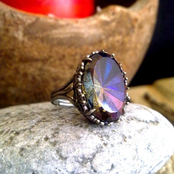 Gothic Ring Multi Color Ring Rare Vintage Heliotrope Jewel Solitaire Ring Adjustable Ring Alternative Jewelry