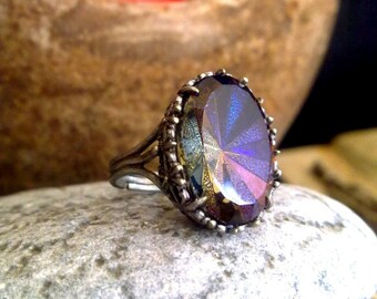 Gothic Ring Multi Color Ring Rare Vintage Heliotrope Jewel Solitaire Ring Adjustable Ring Alternative Jewelry