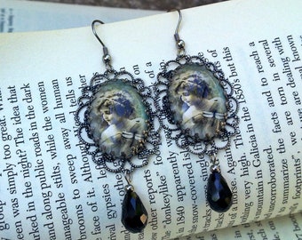 Cameo Earrings Romantic Vintage Earrings Filigree Victorian Cameo Earrings Renaissance Dangling Earrings Cottage Chic Earrings