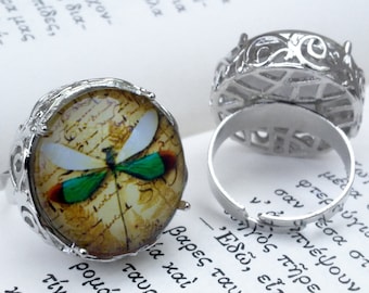 Dragonfly Ring-Dragonfly Jewelry-Photo Glass Ring-Photo Ring-Statement Ring-Boho Ring-Large Round Ring-Boho Jewelry-Insect Ring-Pop Ring