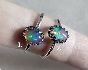 Sterling Silver Opal Ring, Stackable Ring, Ethiopian Opal Gemstone Ring, Opal Jewelry, Victorian Gothic Ring Jewelry