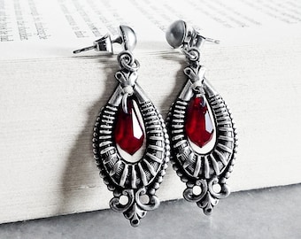 Victorian Gothic Earrings Red Crystal Gothic Earrings Red Wedding Jewelry Bridal Earrings Medieval Earrings Gothic Victorian Jewelry