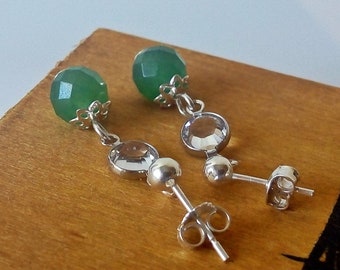 Genuine Emerald Earrings, May Birthstone, Sterling Silver Earrings, Green Gemstone Earrings, Dangle Drop Earrings, Emerald Jewelry