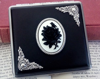 Black Rose Cameo Cigarette Case Silver Case Goth Black Cigarette Case Victorian Gothic Jewelry Accessories