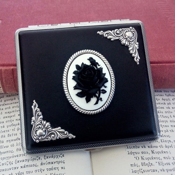 Noir Rose Cameo Cigarette Case Silver Case Goth Black Cigarette Case Victorian Gothic Jewelry Accessoires