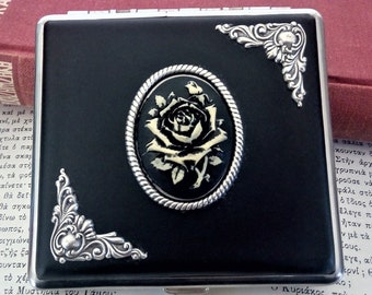 Gothic Cigarette Case Black Rose Cigarette Case Romantic Cigarette Case Card Case Womens Cigarette Case Vintage Style Case Women's Gift