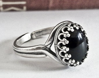 Black Onyx Ring Black Stone Ring Onyx Jewelry Black Gemstone Ring Sterling Silver Ring Gothic Jewelry Black Engagement Ring Filigree Ring