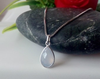 Light Blue Chalcedony Necklace, Sterling Silver Gemstone Necklace, Bridesmaid Gifts, Birthday Gift, Mom Gift, Pendant Christmas Gift For Her