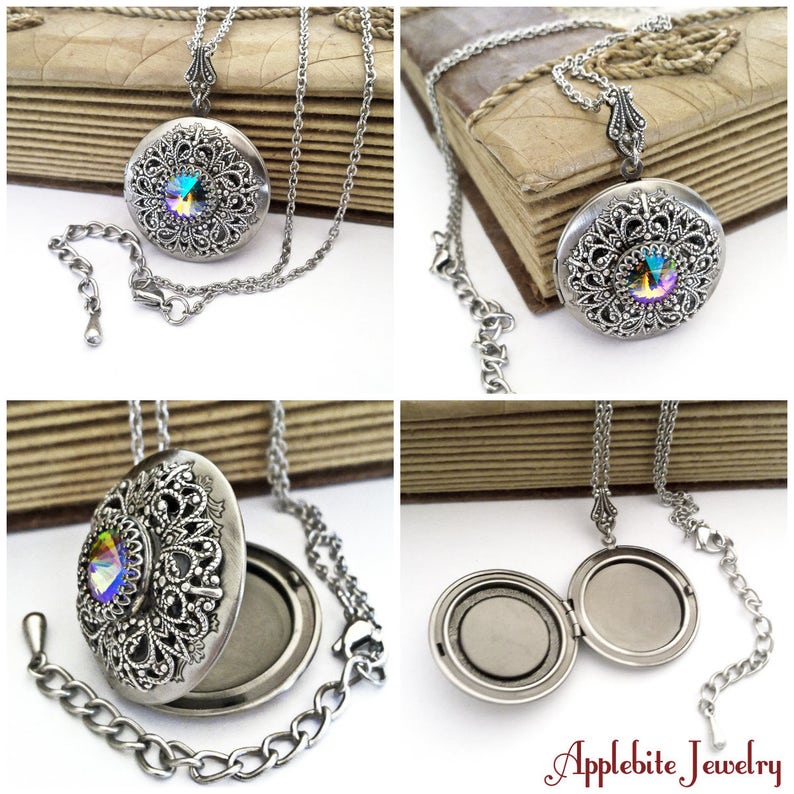 Victorian Gothic Locket Necklace Swarovski Crystal Pendant Etsy