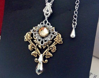 Crystal Necklace Victorian Gothic Necklace Filigree Necklace