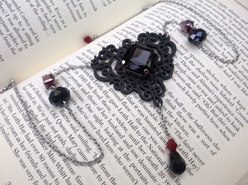 Gothic Necklace Black Crystal Necklace Blood Red Necklace Filigree Necklace Gothic Jewelry image 4