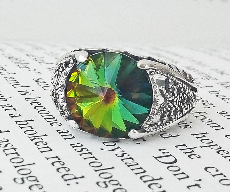 Gothic Mens Ring / Goth Ring / Sterling Silver Ring / Crystal Etsy