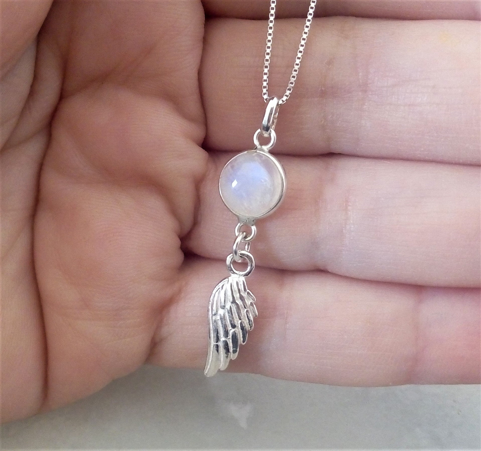 Moonstone Pendant Necklace, Wiccan Jewelry, Sterling Silver