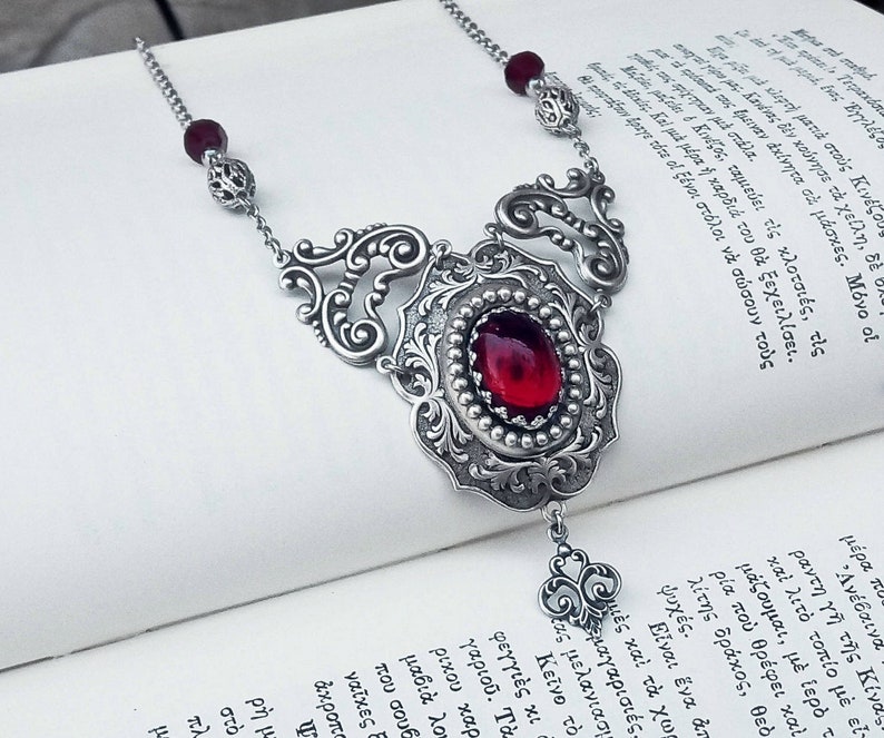 Red Gothic Necklace Red Jewel Necklace Red Wedding Jewelry Etsy Australia