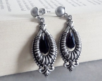 Black Gothic Earrings Dangling Earrings Black Crystal Drop Earrings Gothic Jewelry Elegant Goth Earrings Post Earrings