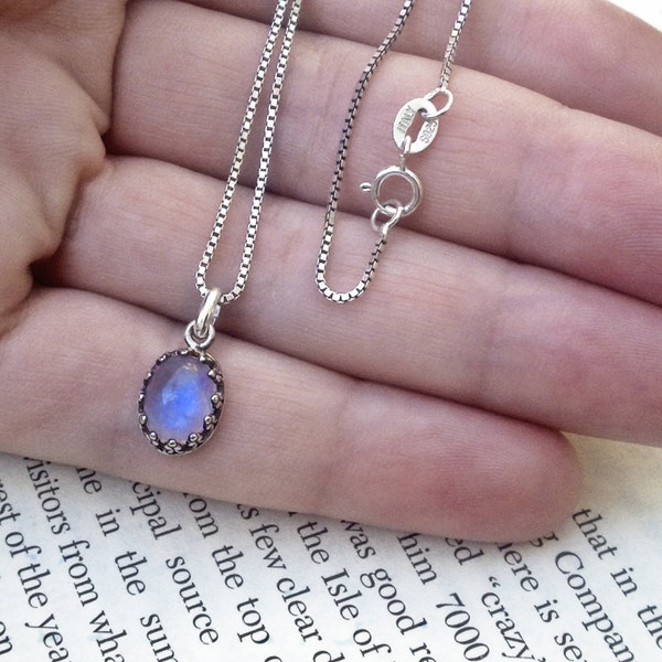 Sterling Silver Moonstone Necklace Layering Necklace Delicate Necklace Moonstone Jewelry Gemstone Necklace Romantic Gothic Jewelry